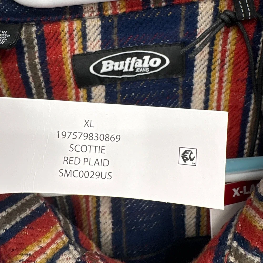 Buffalo David Bitton Scottie Mens XL Red Plaid Cotton Flannel Shirt Jacket NEW
